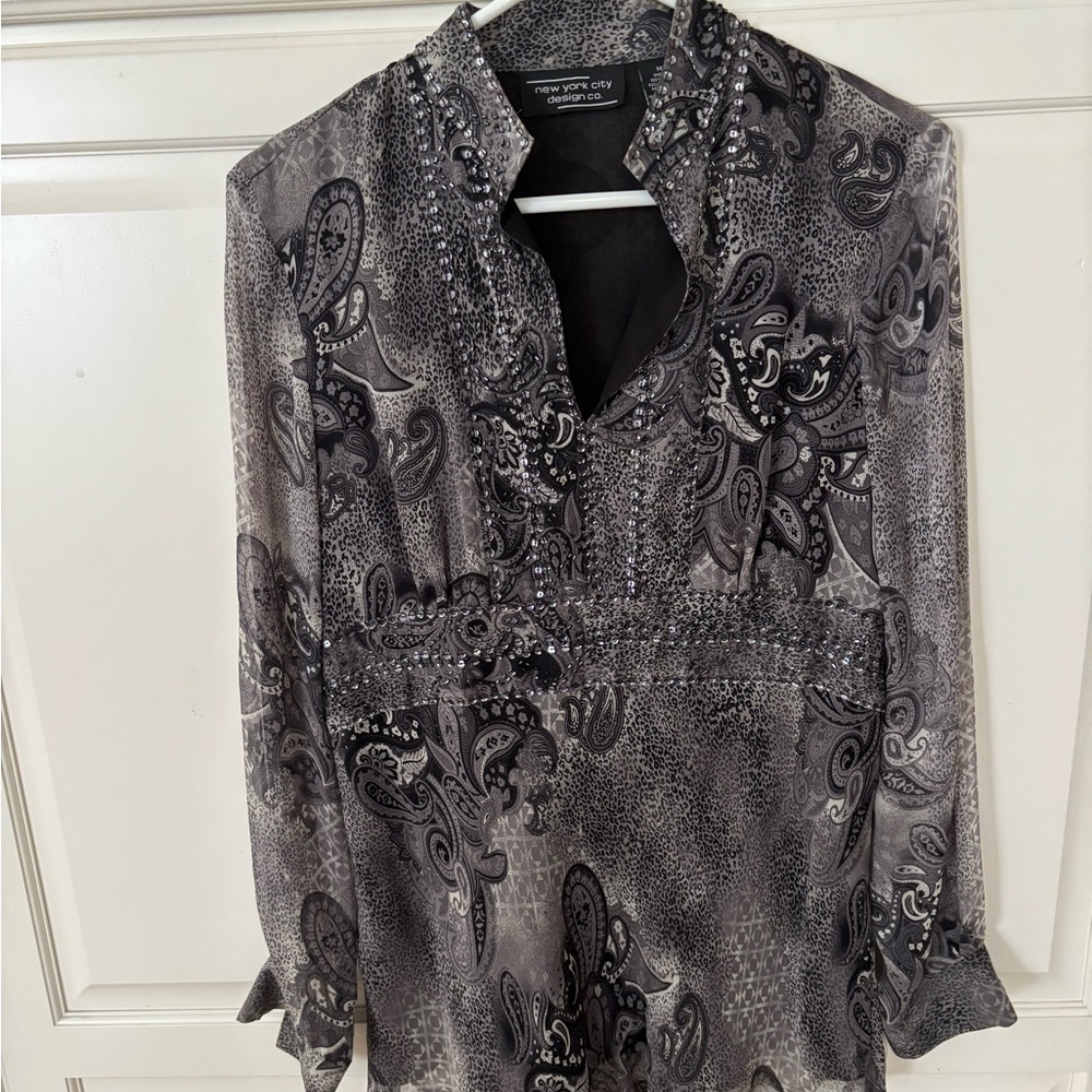 New York City Design‎ Co. Floral 100% Silk Tunic Top Blouse Sz M